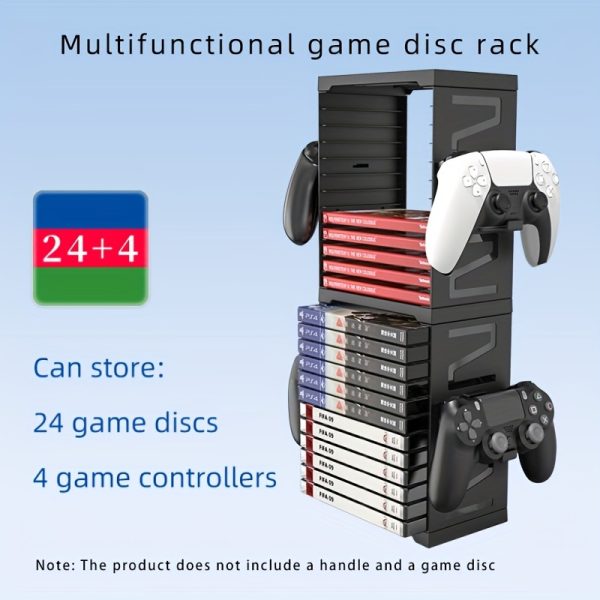 Durable Game Rack 24+4 Controller Storage Rack | Versatile Game Disc & Controller Storage - Durable ABS, Compatible with PS5u002FPS4u002FXboxu002FSwitch - Black