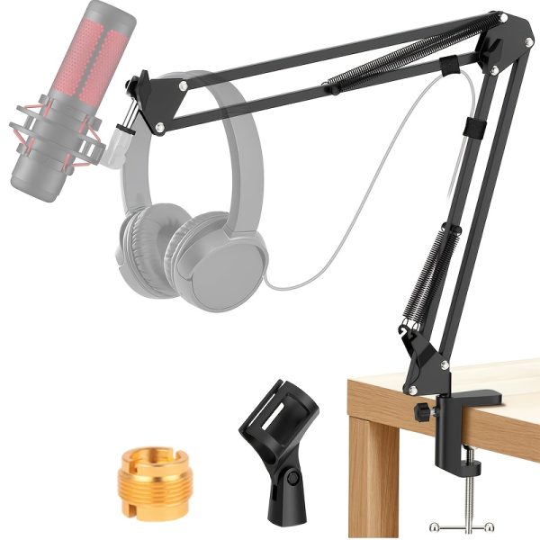 Easy Clamp Mic Arm for Computer Desk, Desktop Microphone Arm for Home Office, Microphone Arm Stand, Suspension Boom Scissor Mic Stand with Heavy Duty Clamp, 3u002F8