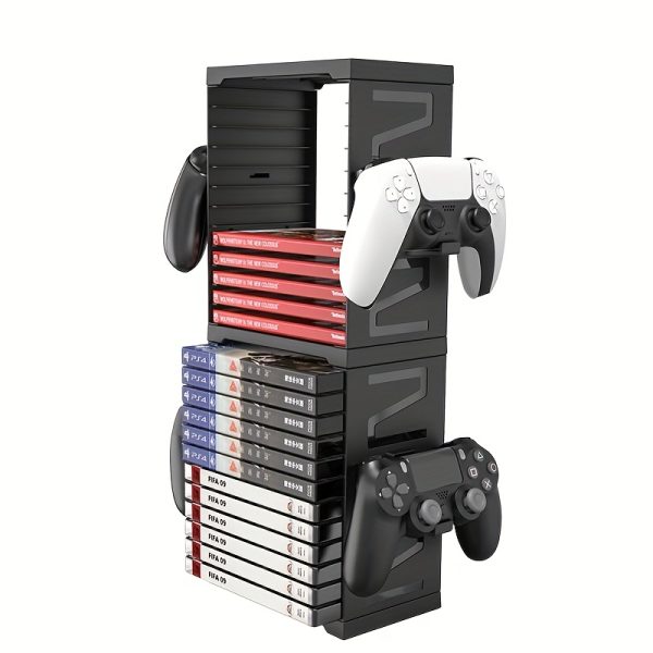 Multifunctional Game Disc And Controller Storage Rack for PS5u002FPS4u002FXBOX Series Xu002FXbox Oneu002FNintendo Switch, Can Store 24 Games on a Disc Also Supports The Storage of Four Controllers, Using DIY Assembly Design, to Minimize Product Size, Enhance Customer Product Experience