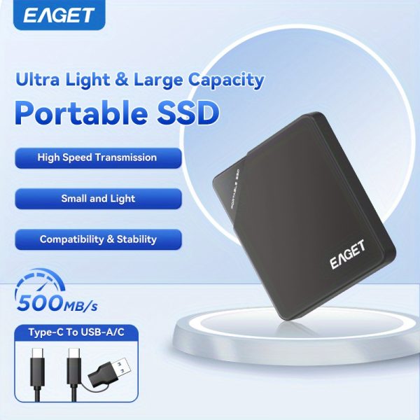 EAGET Next-Gen Ultra Lightweight Portable External SSD (120GB-2TB) - High-Speed USB 3.2, 550MBu002Fs+ Data Transfer, Compact Under 55g, Compatible with PC, Laptop, Smartphone, Tablet, PS5u002FXbox Series S | Large Capacity Flash Drive