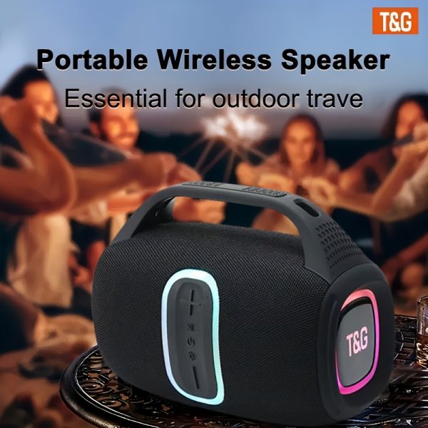 T&G TG674 Portable Wireless Outdoor Speaker with Colorful LED Lights, TWS Pairing, Type-C Charging, Music Player, Compatible with Smartphonesu002FTabletsu002FTV, Perfect for Pool Parties, Beach, Camping, and Travel - Ideal Gift, Portable Wireless Speaker, Beach Audio Gear, Vibrant Lighting Effect, Durable Audio Device, Powerful Wireless Speaker, Wireless Speaker