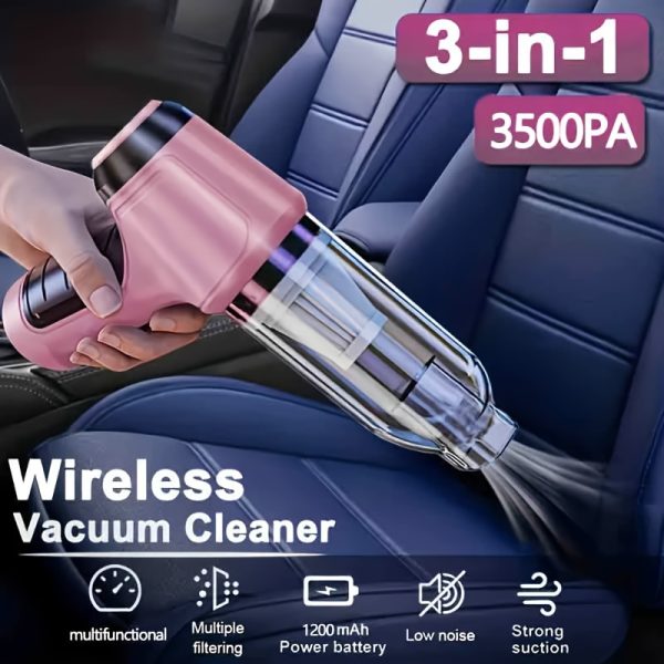 1pc, a pink portable handheld vacuum cleaner, a compact handheld wireless vacuum cleaner with integrated blowing and suction, multiple accessories, suitable for various scenarios such as cars, homes, offices, etc.
