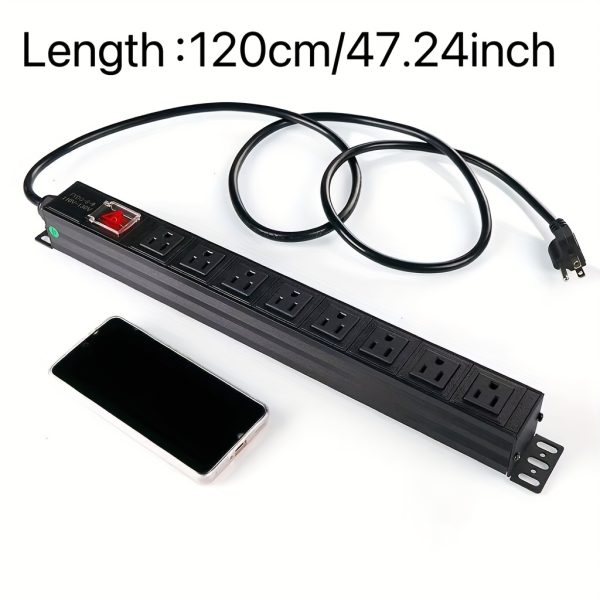 47.24inch Rotatable Power Strip with 8 Outlets, Wall-Mounted Surge Protector, SJTW 3u002FC 14AWG Heavy-Duty and Multi-Outlet Cord, Stylish Design, Durable