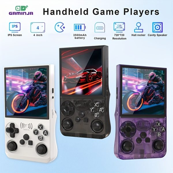 Portable Open-Source Handheld Game Console, 4.0-inch HD Large Screen, Long Battery Life 3500mAh, Ergonomic Grip Design to Reduce Fatigue, 64GB Storage with 20 Emulators & Download Support for Rich Content, Multi-Languages Birthday Present (Non-Wireless), USB-C Dongle Not Included