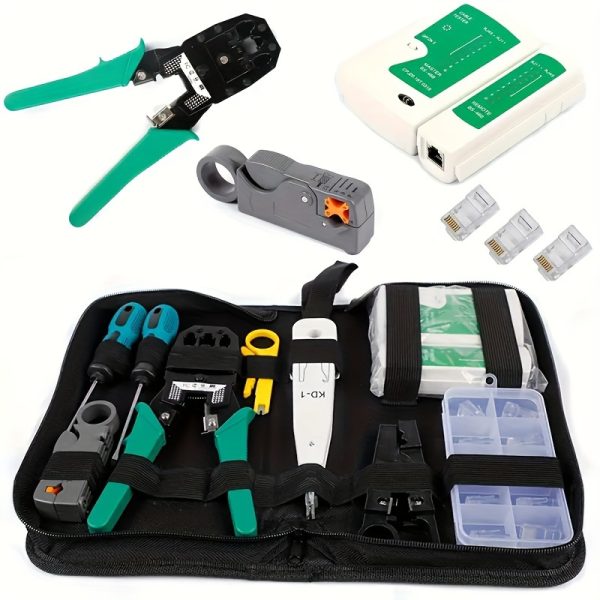 Professional Network Repair Kit with RJ45 Tester, Crimping Pliers & Cable Tracer - Heavy-Duty RJ45 LANu002FWAN Tool, Insulated Connectors & Portable Case for IT Technicians, Electricians, Data Center Maintenance (Easy Assembly Required)