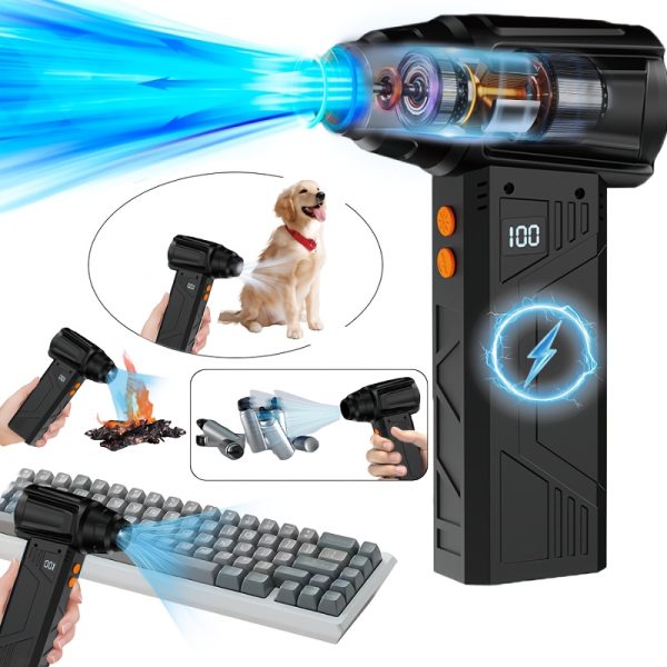 Compressed Air Dust Blower Turbo Jet Fan, Electric Air Cleaner, Wireless Portable Compressor BBQ Charcoal Lighter, Brushless Motor Turbo Fan, 4-Speed Adjustable USB-C Rechargeable Cordless Dryer, Air Blower, High Power Blower, Air Duster, Blower Air