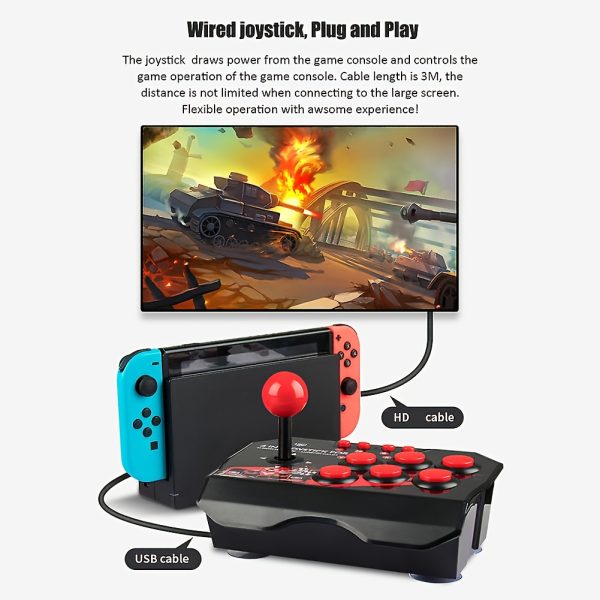 Arcade Fighting Stick, Portable Game Controller with TURBO Functionality Plug and Play No Battery Required Suitable for Switchu002FPC PS3 Gaming Accessories Ideal Holiday Birthday Present