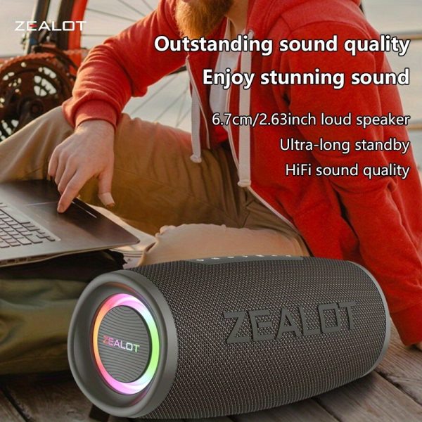 ZEALOT 40W Portable Wireless Speaker with Deep Bass, RGB LED Lights, Stereo Mode, USB-C Charging, Wireless, IPX5 High Quality, Compact Design for Home, Office, Parties - Ideal Winter Holiday Gift, Wearable Speakers Wireless, Party Audio Gear, Modern Audio Accessory, Durable Audio Device, Home Entertainment, Sleek Style, Premium Finish, Music Lovers