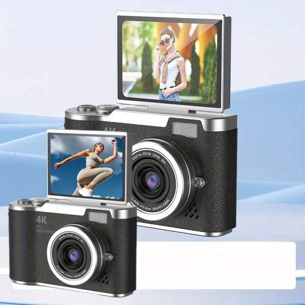 4K Flip Screen Camera - Portable, Lightweight Travel Photography Gear with USB Charging, Rechargeable Lithium Battery, Ideal for Capturing Memories on the Go, Travel Photography Gear | Compact Camera Design | USB Rechargeable Battery, Camera Accessories