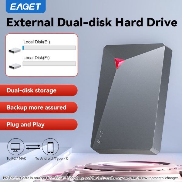 EAGET External Dual-Disk Hard Drive, 500GBu002F640GBu002F1000GBu002F2000GB, USB 3.0 Portable Storage Device, 2.5