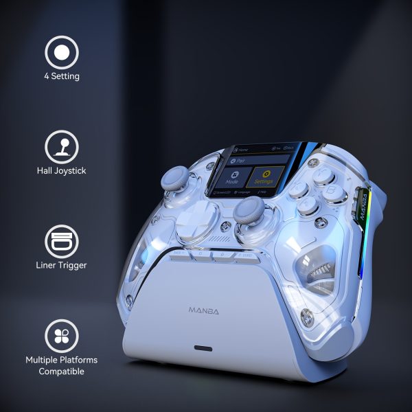 (No Drift)Interactive Screen Wireless Gaming Controller for iOSu002Ffor Switchu002FPCu002FAndroidu002FSteam Deck,Hall Effect Stick & Trigger,RGB Lighting,Remappable Buttons,1800mAh with Charging Dock-V2 (White). Notice Not Compatible with Xbox and PS5