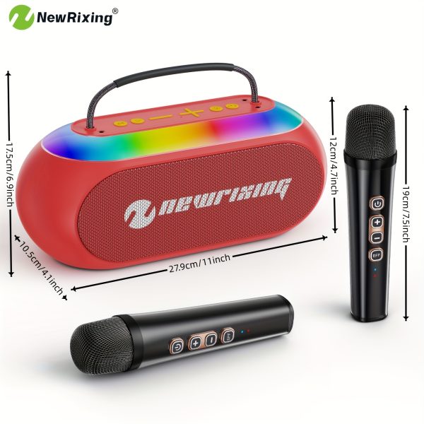 NEWRIXING 30W Bass Boost Wireless Speaker with Dual Mics Karaoke Machine, Portable Outdoor Speaker, 5 Voice Changer Magic Effects, Dynamic RGB Lights, TFu002FAUXu002FUSB Support, for Camping, Parties, Home, Gifts, NewiXing
