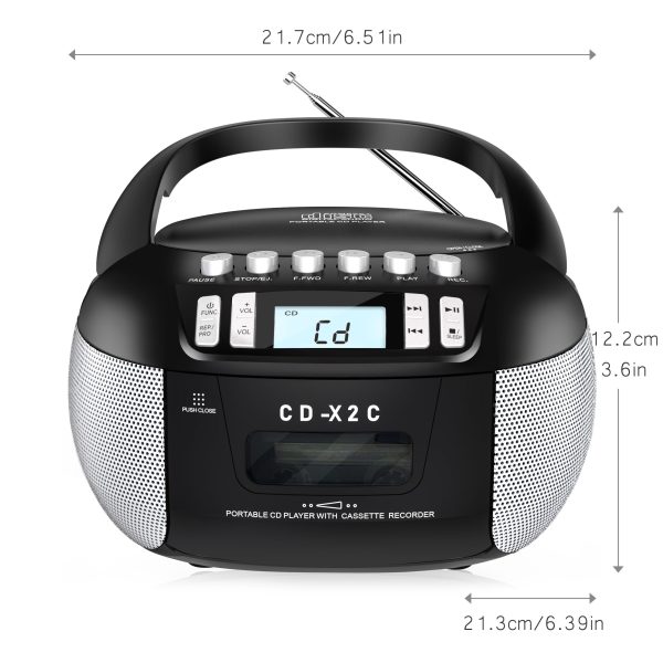 Greadio CD And Cassette Player Combo, Boombox CD Player Portable With AMu002FFM Radio, Tape Recording, Stereo Sound, ACu002FDC Powered, AUXu002FHeadphone Jack, Sleep Timer For Home, Senior