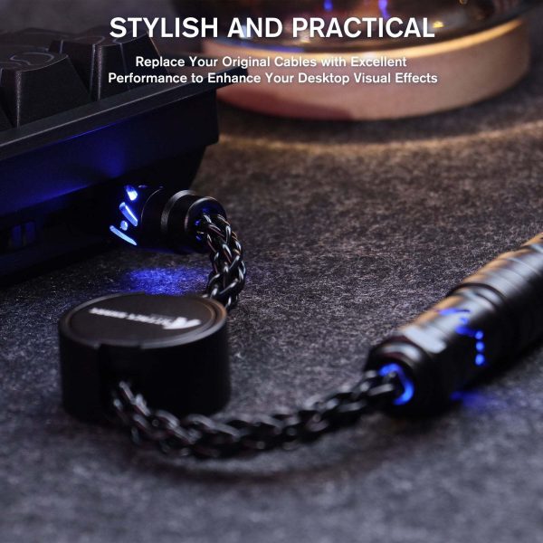ATTACK SHARK C07 Braided Pilot Cable with Light Up RGB, 5-Pin Aviation Connector, USB-A to Type-C, Detachable CNC Magnetic Nameplate for Charging Phones 8KHZ Magnetic Keyboard