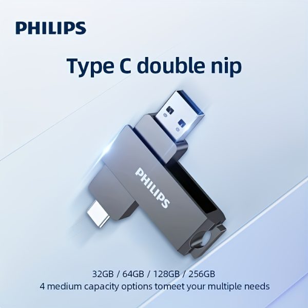 Philips USB3.2 Type-C Philips USB3.2 Type-C Flash Drive | 16GB 32GB 64GB 128GB 256GB Metal Pendrive Stick | 2in1 USB Disk for Smartphone Laptop Desktop, Computer Accessory, Portable Storage, Compact Design, Sleek Storage, Sturdy Construction, Reliable Storage, Typec Storage, Multigigabyte Drive, Professionals, Gadget Lovers