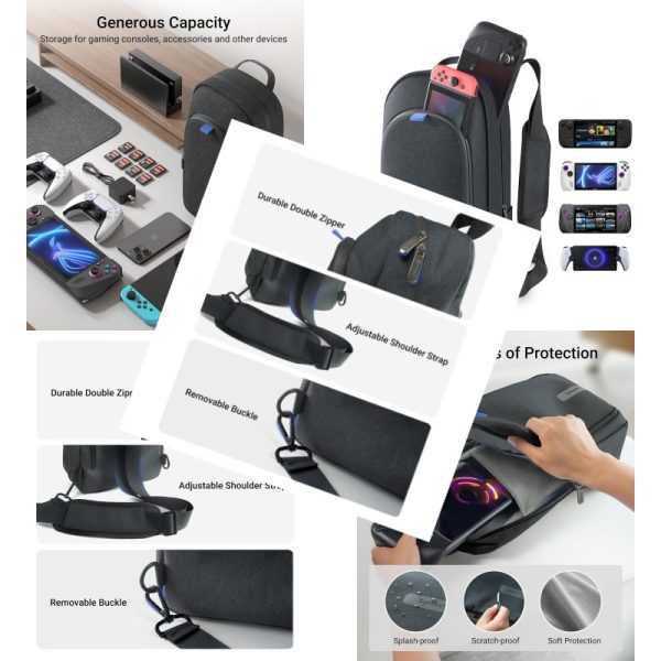 Syntech Carrying Case Compatible with Steam Deck OLED ROG Ally X Legion Go S Sling Bag for Nintendo Switch 2 PS Portal Portable Travel Bag for Consoles Accessories with Large Storage Space Black, Console Accessory Storage, Organized Storage, Lightweight Sling, Reinforced Stitching, High Quality Material, Gaming Accessory Organizer, Handheld Console Case, Console Enthusiasts, Travel Gamers