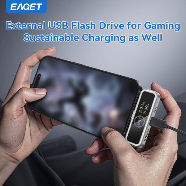 EAGET Type-C USB Flash Drive with Intelligent Digital Display, 128GBu002F256GB USB C Memory Stick, PD 20W Fast-Charging Secure Flash Drive with Smart LCD Display, APP Encryption & One-Click Backup for iPhone 16u002F15, Easy Monitoring of USB Flash Drive Health