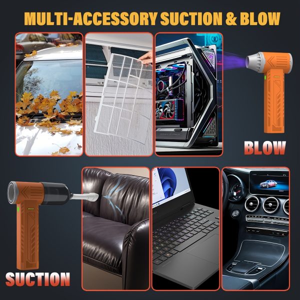 Compressed Air Duster, Two-in-One Handheld Blower and Vacuum Cleaner, Tool-Grade Blade Blower, Rechargeable Brushless Motor, Durable Blower for Patio, House, Outdoor, Workshop