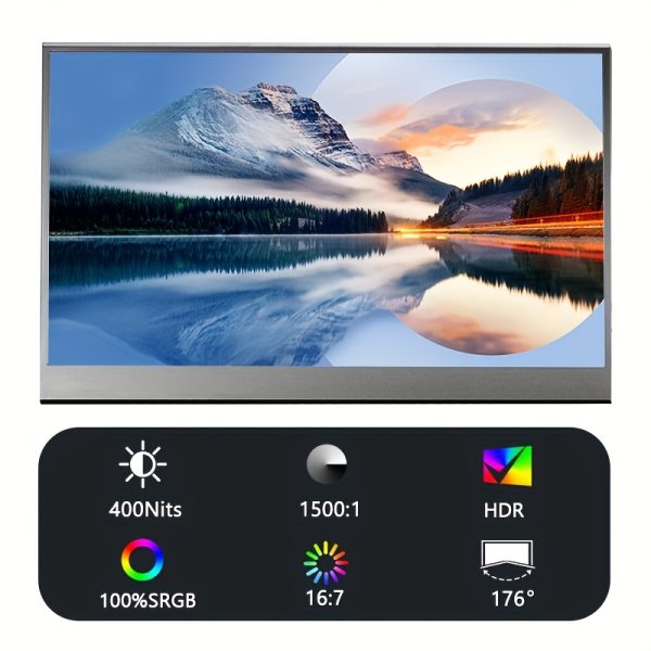 14-Inch Portable Monitor Super, Resolution 1920*1200,1500; 1,400 Brightness, USB-C Portable Monitor, Suitable for Laptops with Lids And Speakers, Suitable for Laptopsu002FPcu002FMacu002FPhonesu002FSwitchu002FPs4