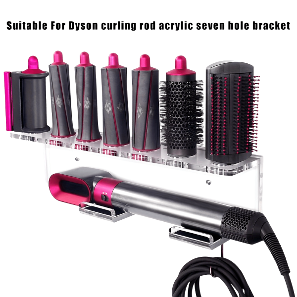 Acrylic Curling Stick Bracket Acrylic Seven Hole Curling Stick Wall Mounted Bracket - Clutter-Free Bathroom Curler Accessories Storage Rack - Two Installation Methods