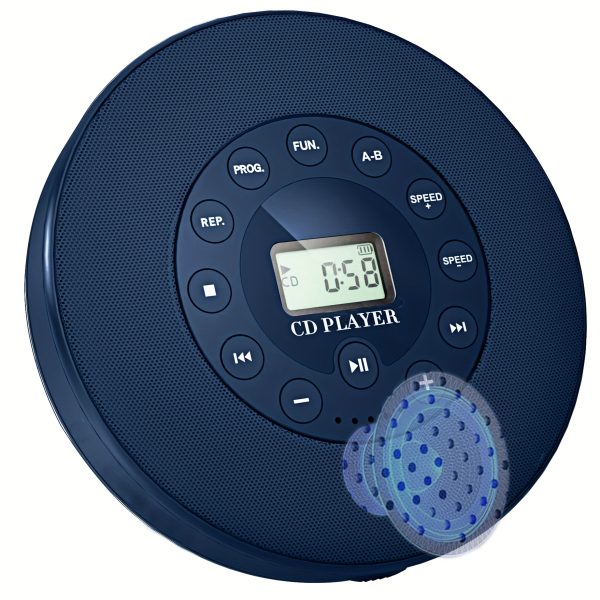 CD Player Portable with 60 Second Anti Skip, Stereo Earbuds, Includes Aux in Cable and AC USB Power Cable for use at Home or in Car