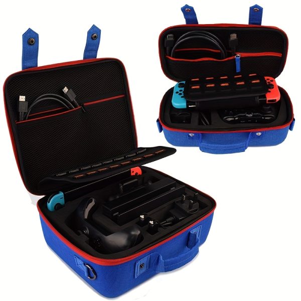 Size Dual Bag Portable Case Suitable for NS Switchu002FSwitch OLED Models, Portable Travel Full Protection Hard Shell Messenger Bag with Soft Lining for Switch Console Pro Controller and Accessories Red + Blue