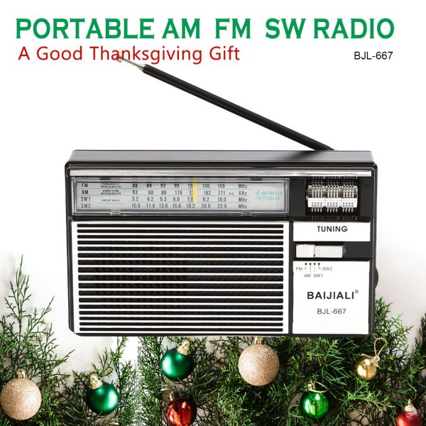 Vintage Portable Radio Vintage Baijiali BJL-667 AMu002FFM Portable Radio | Compact Retro Design, Speakers, Headphone Jack, USB Rechargeable Battery - Emergency Situations, Indooru002FOutdoor Use, Thanksgiving Gift