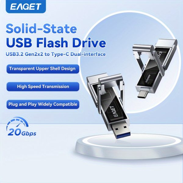 EAGET 512GBu002F 1TB External SSD USB Flash Drive, USB 3.2 Gen 2x2 Dual USB Drive Type-C Solid State Drive, Read Up to 2000MBu002F s, High Performance Memory Stick Solid State Thumb Drive for iPhone 15u002F 16 Prou002F Androidu002F Windowsu002F MacPCu002F Laptops, Fast Storage, Backup Drive, Lightweight Ssd, Sleek Drive, Durable Construction, Highspeed Ssd, Dual Interface Ssd, Content Creators, Professionals