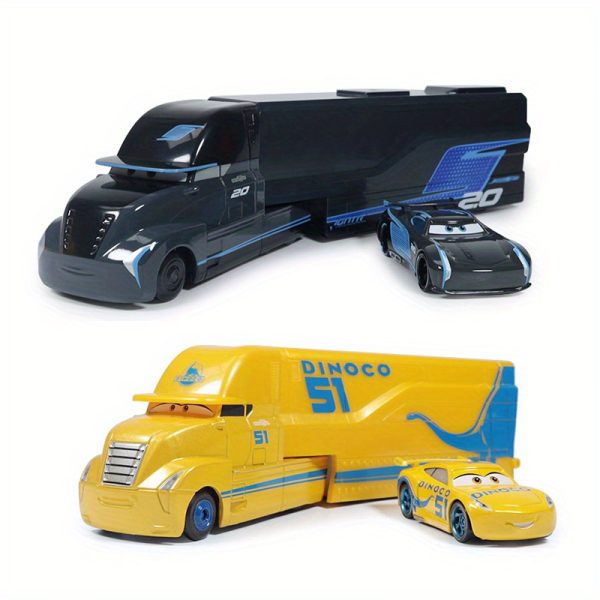 Durable Alloy Cars 2pcs Durable Alloy Car Story Large Container Truck & Small Race Car Combo | Vibrant Blue & Black Design, Ideal for Boys & Girls Aged 3+, Perfect Birthday Gift