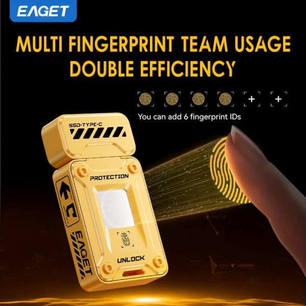 1pc EAGET Fingerprint Flash Drive 128GBu002F256GB - 0.5-Second Instant Fingerprint Locku002FUnlock, AES256 Encryption, 6-User ID, Plug & Play Portable External Hard Drive, High-Speed 560MBu002Fs for u002F (Biometric