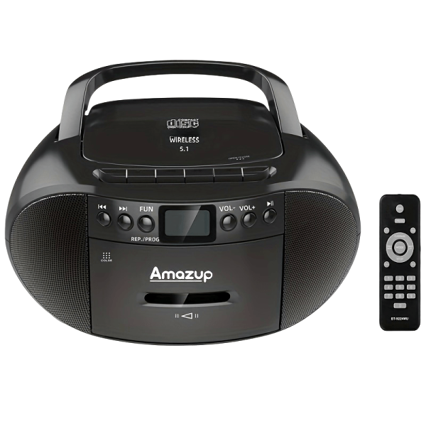 Portable CD Player Boombox with Dual Stereo Speakers, AMu002FFM Radio, AUX Input, Remote Controller - USB-Powered Cassette & Wireless Player for Home, Office, Travel, Office Audio Equipment, Sleek Audio Device, Modern Audio Equipment, Durable Audio Device