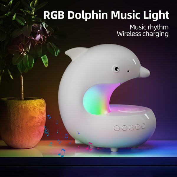 Smart Dolphin Night Light Cute Dolphin Smart Lights - Wireless Speakers with Wireless Charging, Rhythm RGB Lights, 1200mAh, Dimmable Table Lamp, Bedroom Night Lights, Perfect Gift for Holidays & Birthdays