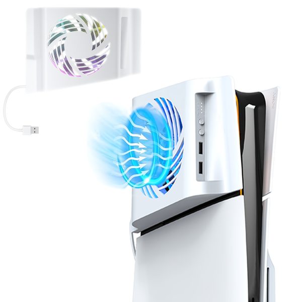 Suitable for PS5 Slim Mainframe Cooling Fan with RGB Light Effect, 3 Speed Levels, Temperature Control Sensor, Turbo Performance, 3 USB Ports - for Digitalu002FDisc Console, PS5 Slim Console Cooling Panel