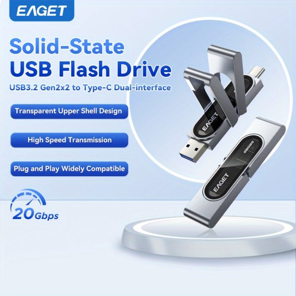 EAGET 1TBu002F 512GB External SSD USB Flash Drive, Up to 2000MBu002F s, USB 3.2 Gen 2x2 Dual USB Drive Type-C Solid State Drive, Memory Stick Solid State Thumb Drive for iPhone 15u002F 16 Prou002F Androidu002F Windowsu002F MacPCu002F Laptops