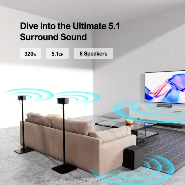 ULTIMEA 5.1 TV Soundbar, Surround Sound System Sound Bar for Smart TV, Home Theater TV Soundbar with Adjustable Surround Speakers And Subwoofer, Surround Sound System For Tv, External Speaker For Smart Tv, Tv Speakers Sound Bar, Multimedia Audio, Wall Mountable Soundbar, Compact Sound System, Premium Audio Equipment, Highquality Soundbar, Home Entertainment, Music Lovers