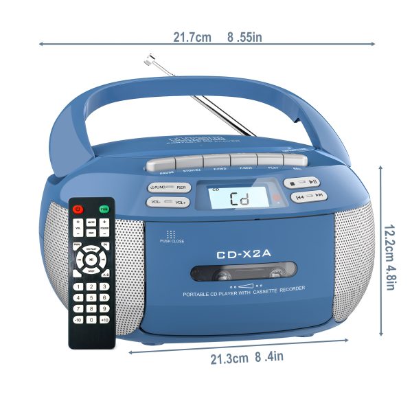 Boombox CD Player & Cassette Player Combo with Wireless Function AMu002FFM Radio LCD Display, Remote Control, AC Powered Stereo Sound System for Sleek Retro Design AUXu002FUSB Inputs & Headphone Jack for Home, Infrared Remote Control